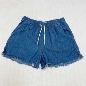 MADEWELL Chambray blue denim pull on drawstring raw hem shorts - size XS - airy